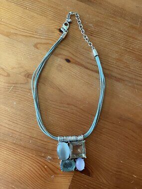 CHICO'S Silver tone Ladies' necklace pendant with various colored stones